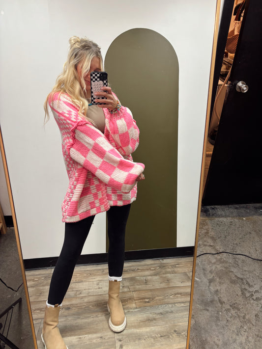 Come Around Check Cardy (Pink)