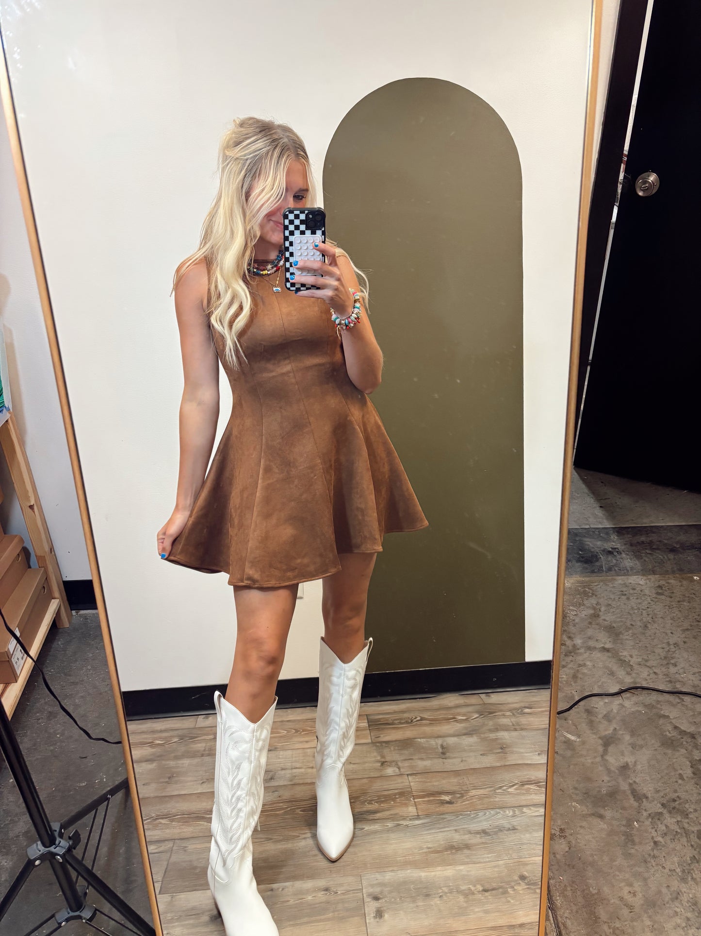 Heide Faux Suede Dress (Camel)