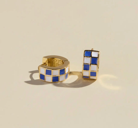 Checked Enamel Huggies (Blue)