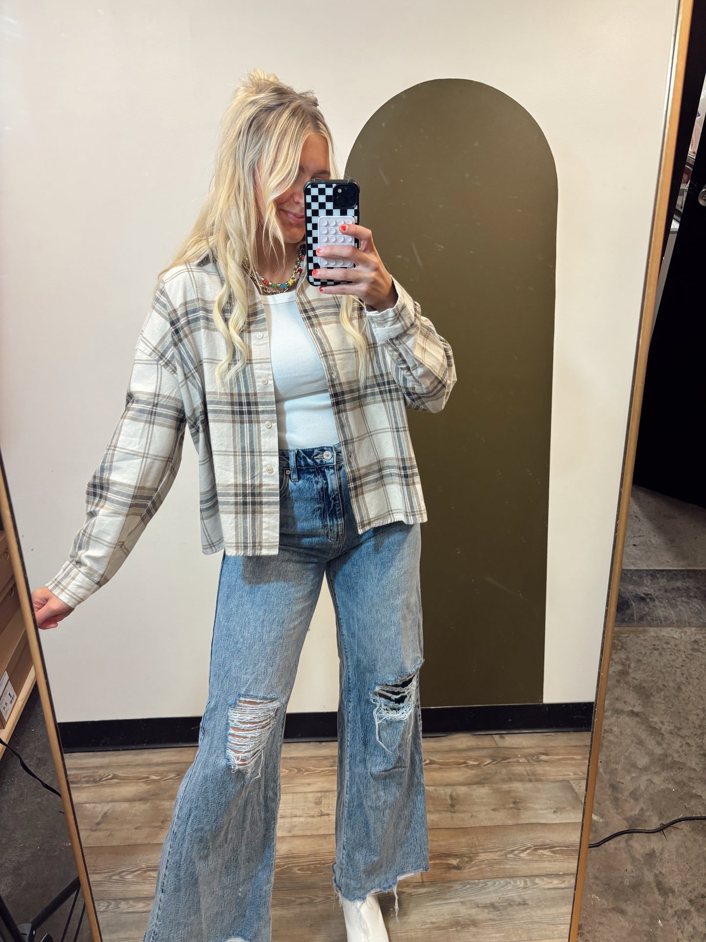 Box Car Plaid Top (Khaki)