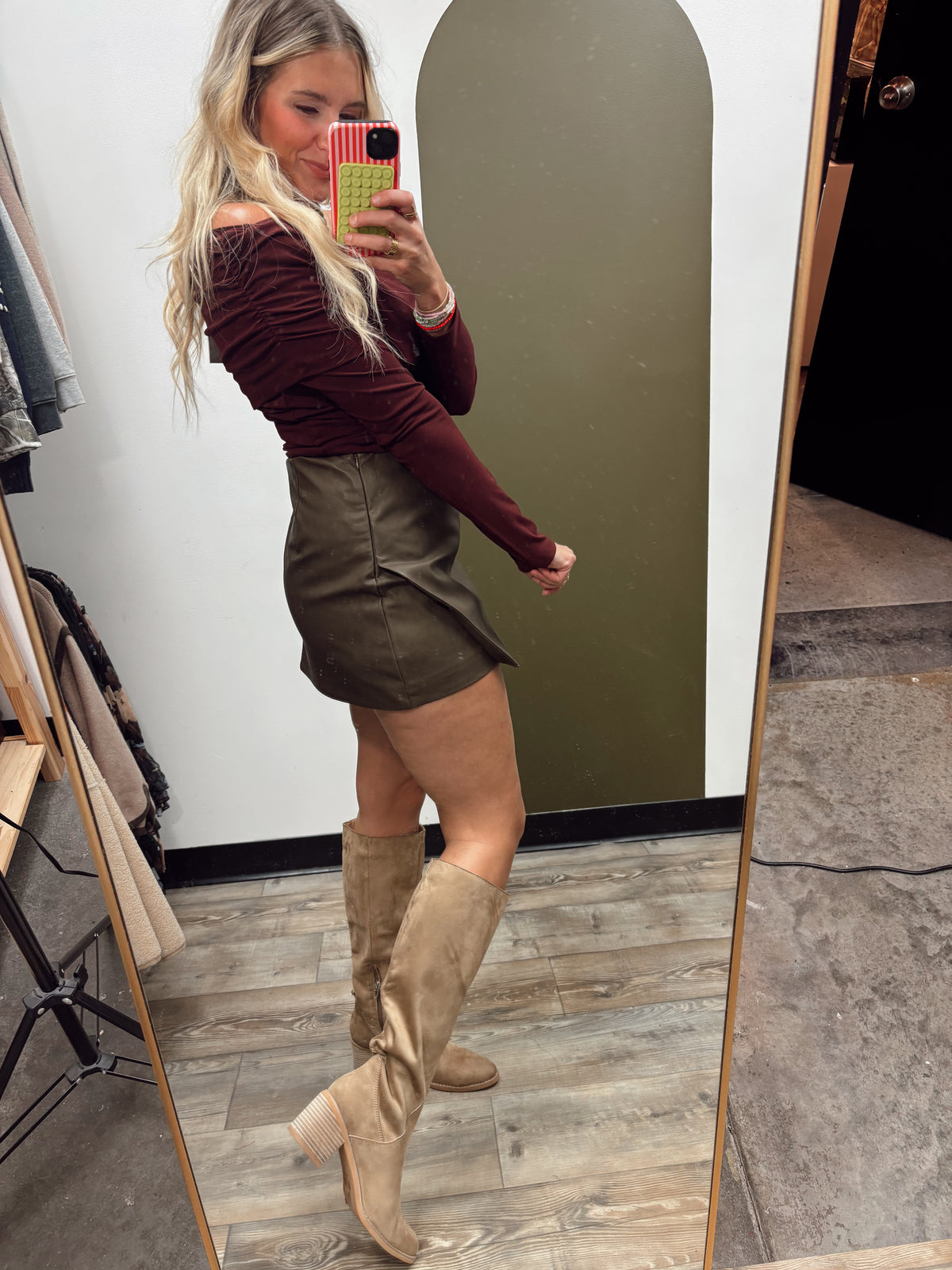Tilly Vegan Leather Skort (Brown)