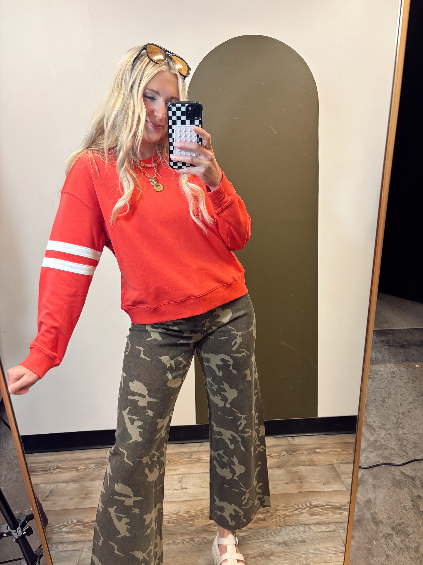 Poppy Racer Stripe Sweat Top (Red)