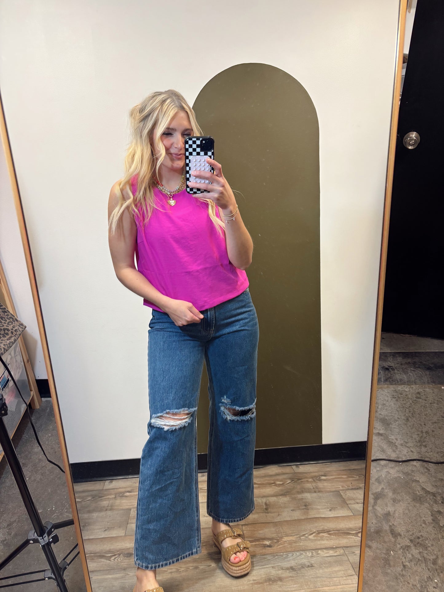 Flamingo Girl Slvless Top (Pink)
