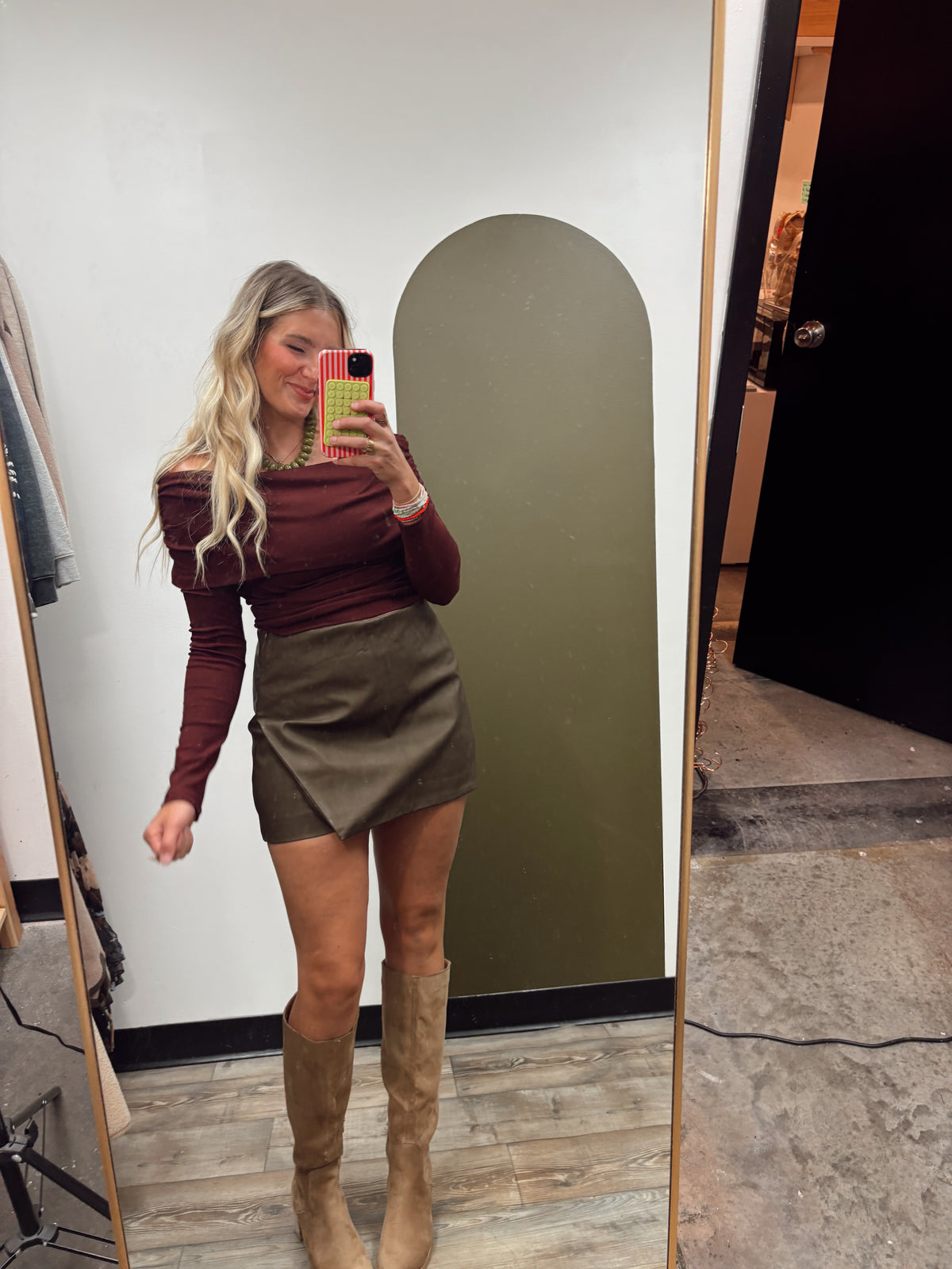Tilly Vegan Leather Skort (Brown)