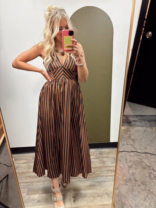 Marilyn Stripe Satin Maxi Dress