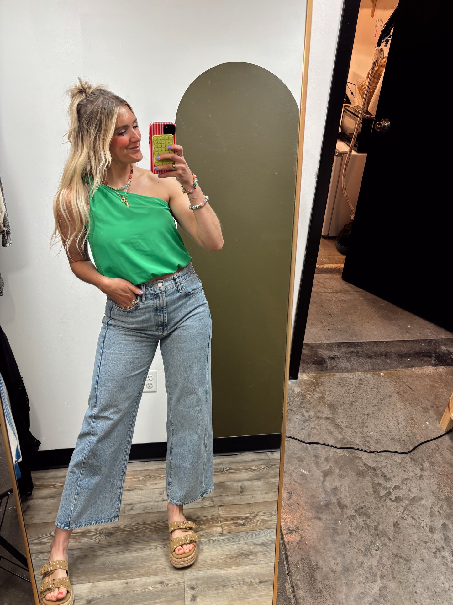 Why Knot One Shoulder Top (Green)