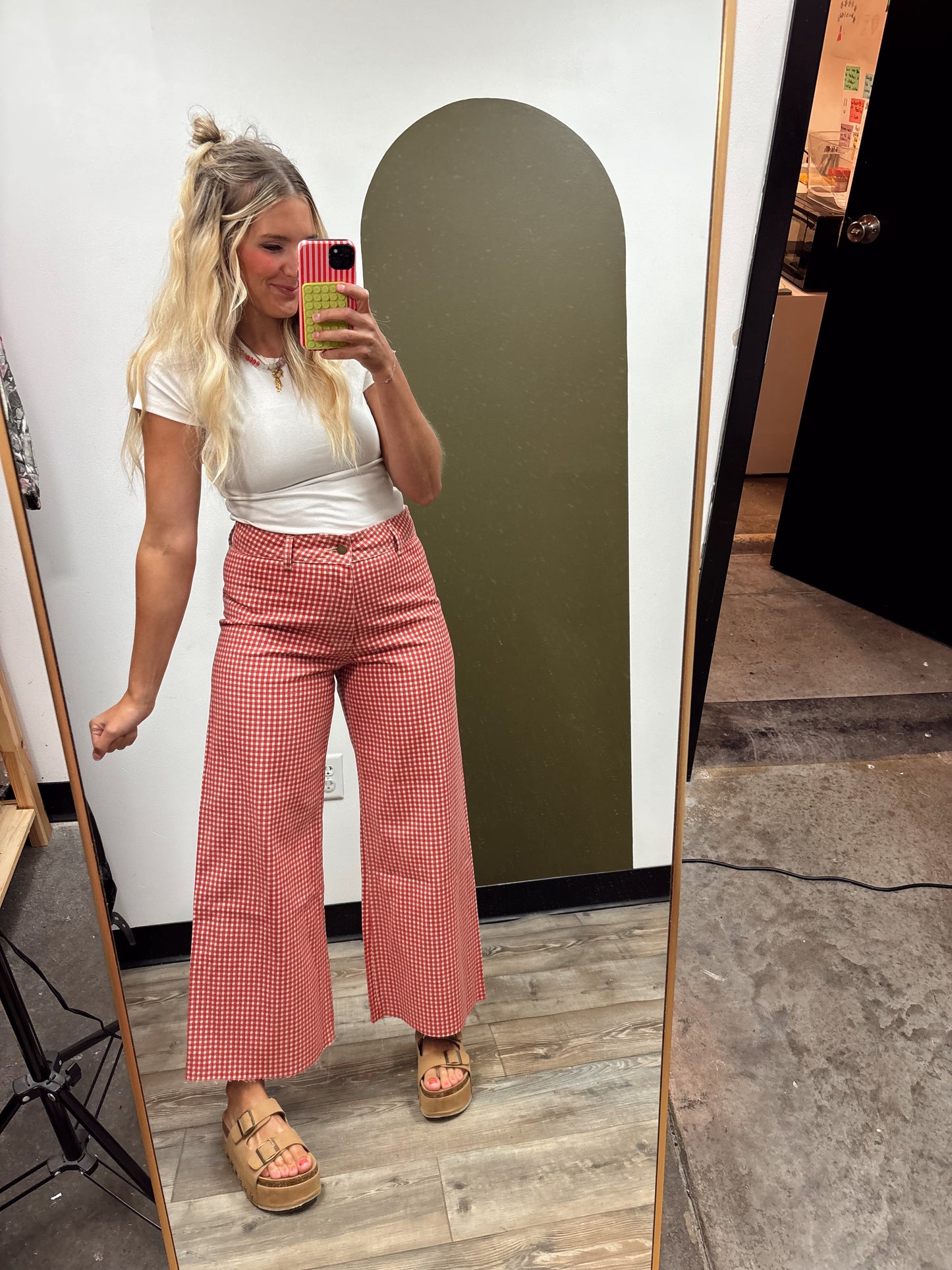 Gingham Print Pant (Red)