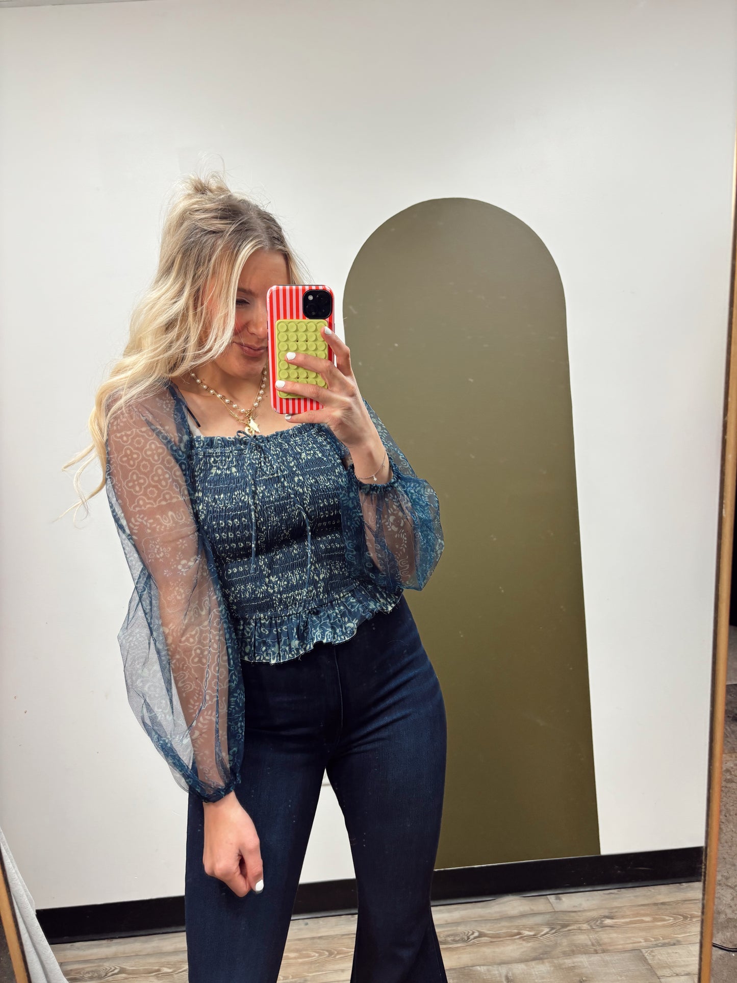 Zoey Smocked Top (Navy)