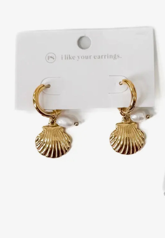 Shell Pearl Hoop Earring