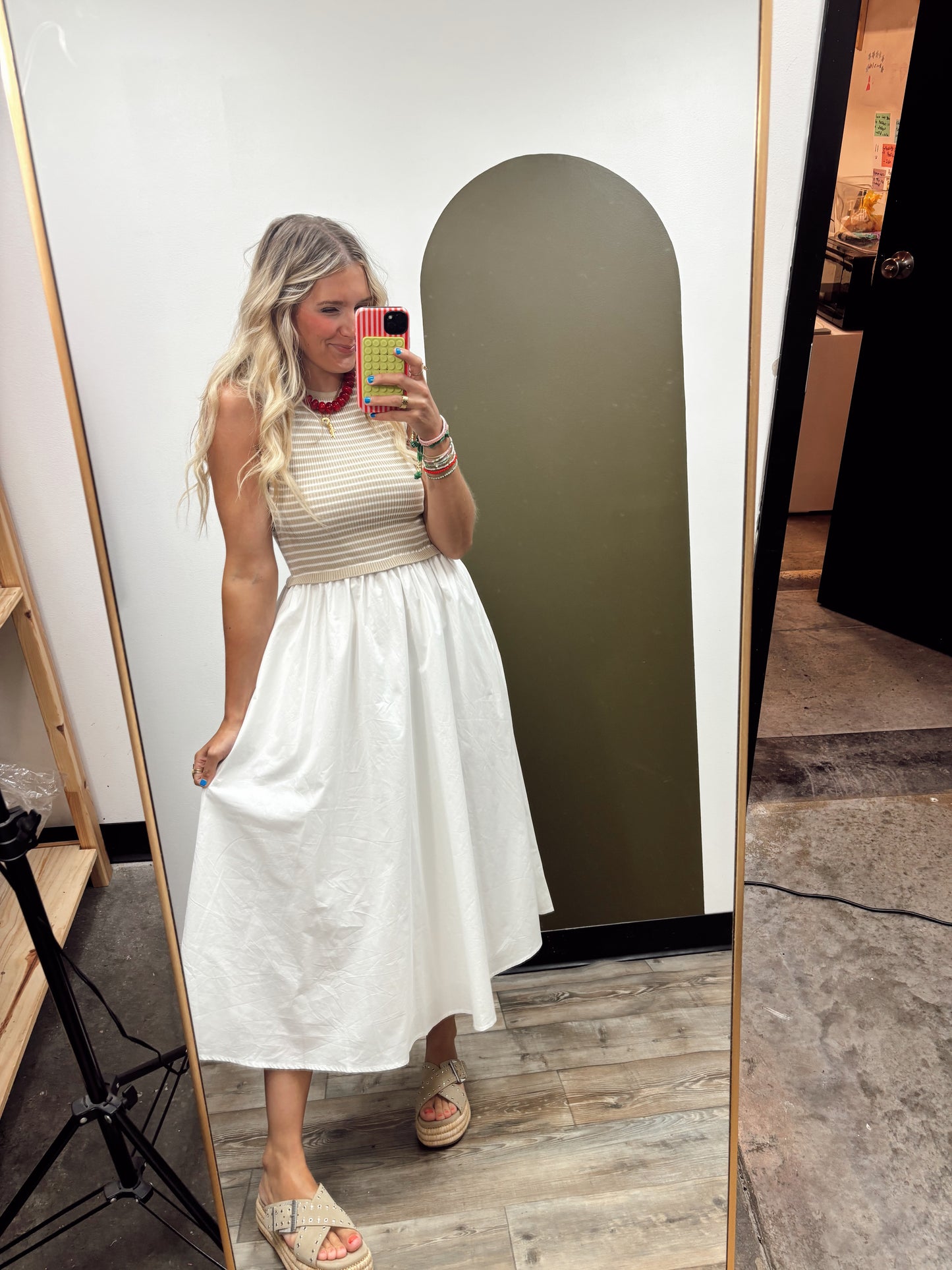 Seaside Stripe Maxi Dress (Taupe)