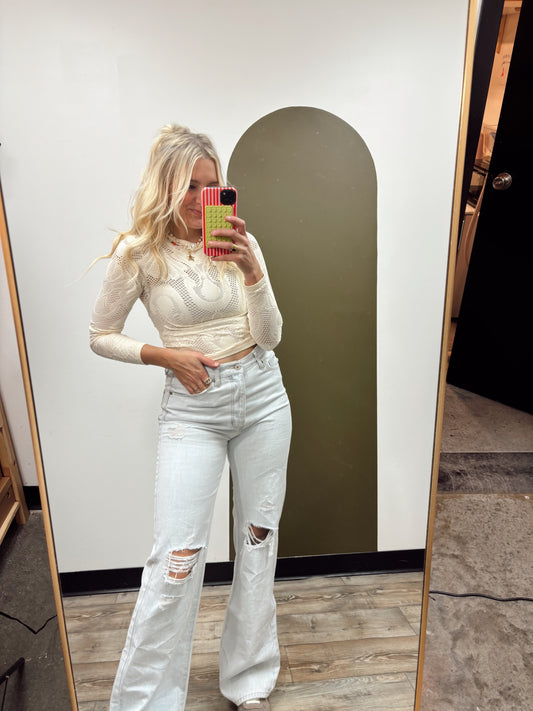 Jaquard Fishnet Top (Cream)