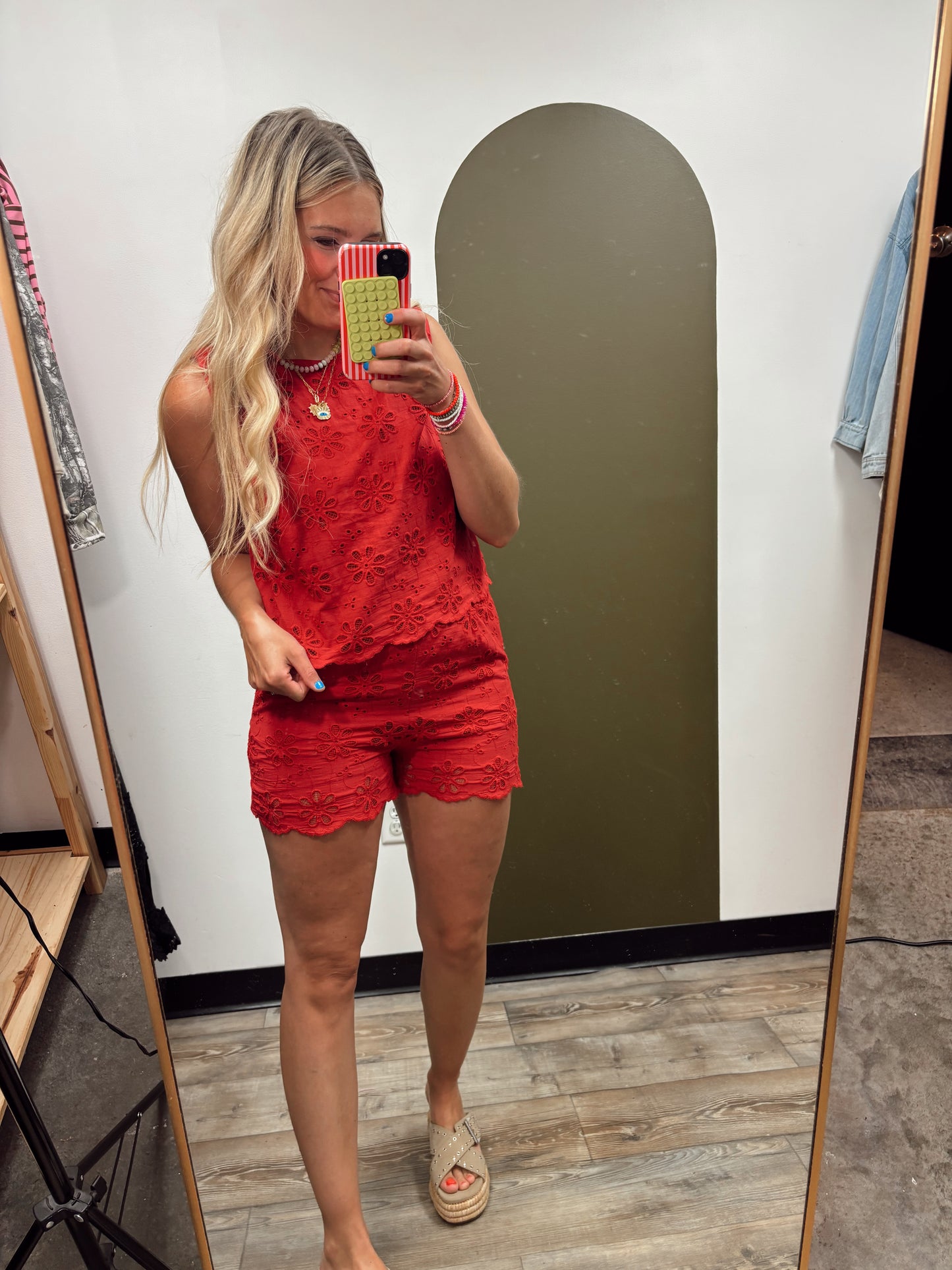 Esme Eyelet Short Set (Red)