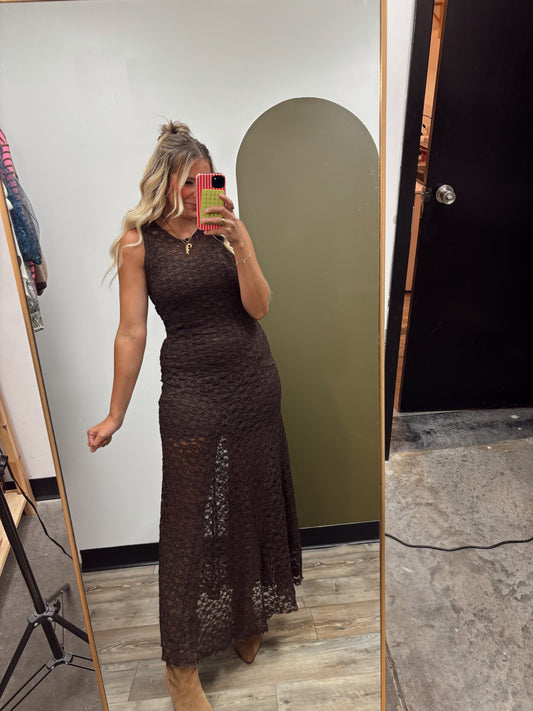 All Is Fair Lace Maxi Dress (Brown)