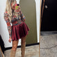 Fall Whimsy Satin Skort (Burgundy)