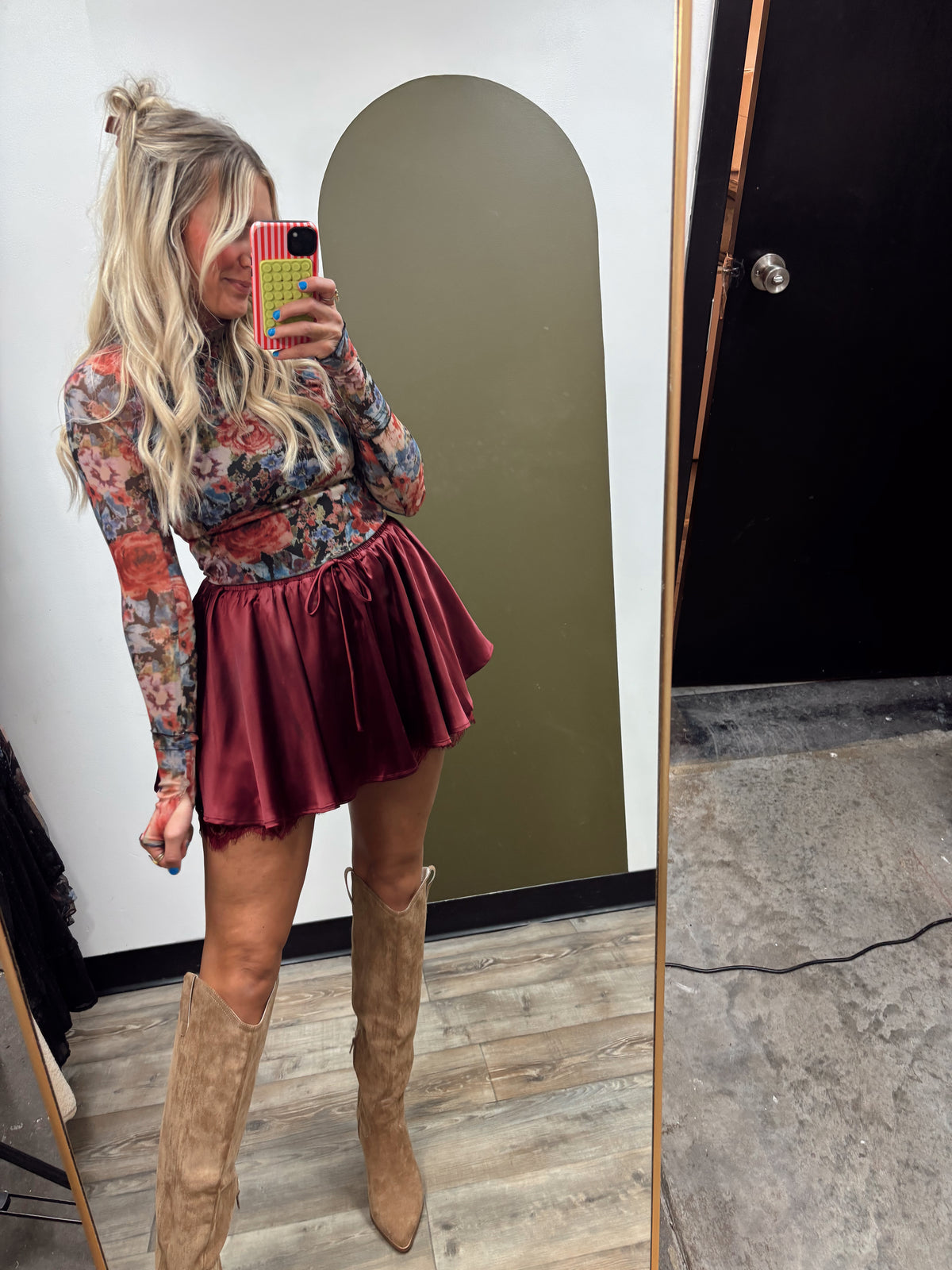 Fall Whimsy Satin Skort (Burgundy)