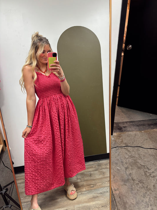 Chelsea Gingham Maxi Dress (Cherry)