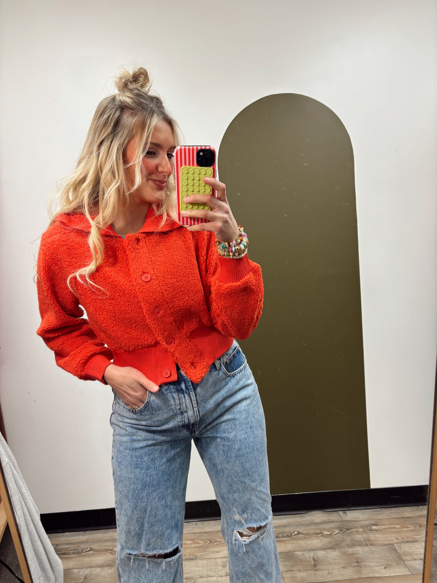 Kinsley Fuzzy Cardigan (Red)