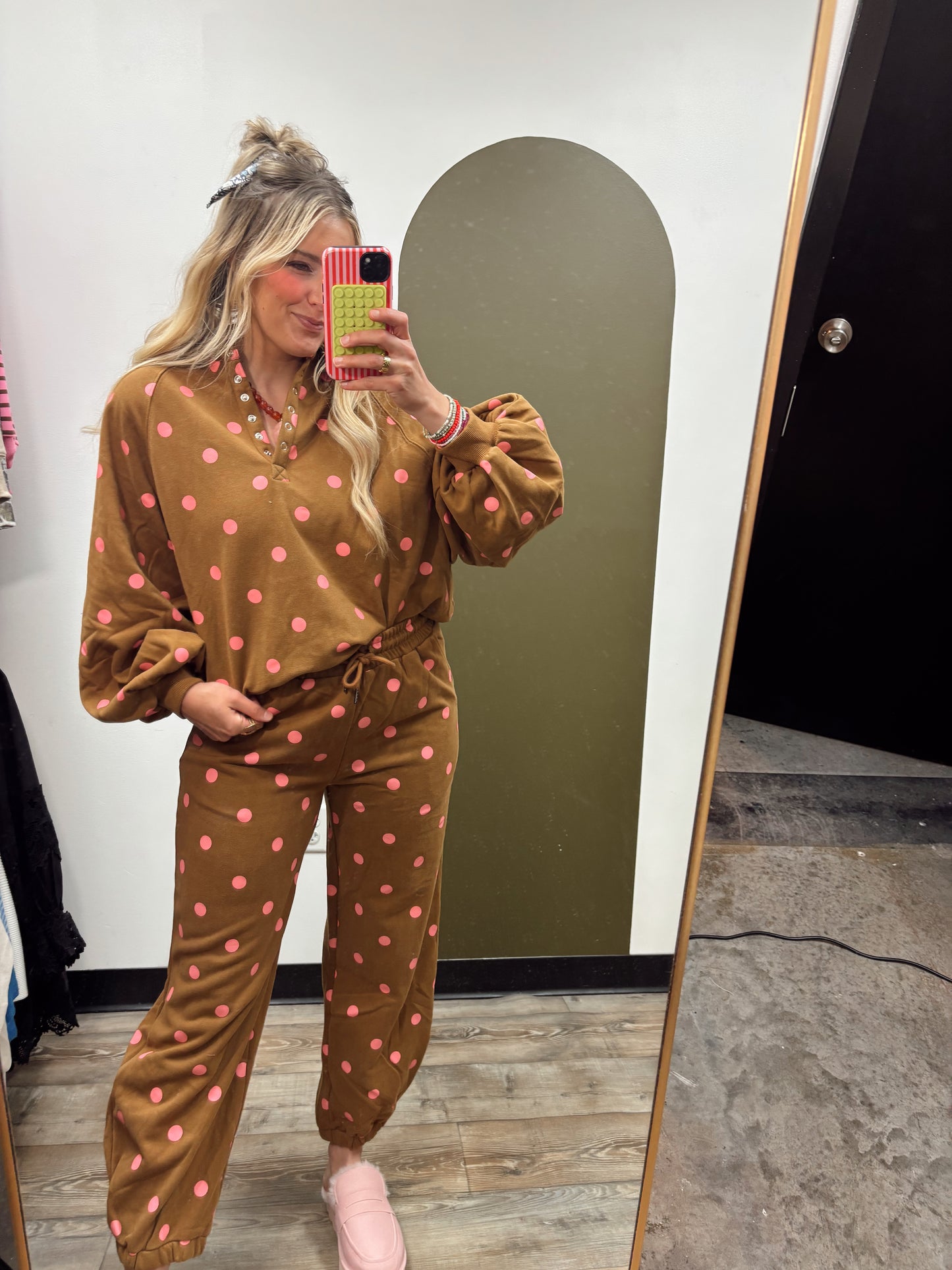 Cool Combo Polka Dot Sweat Pant(Rust/Pink)
