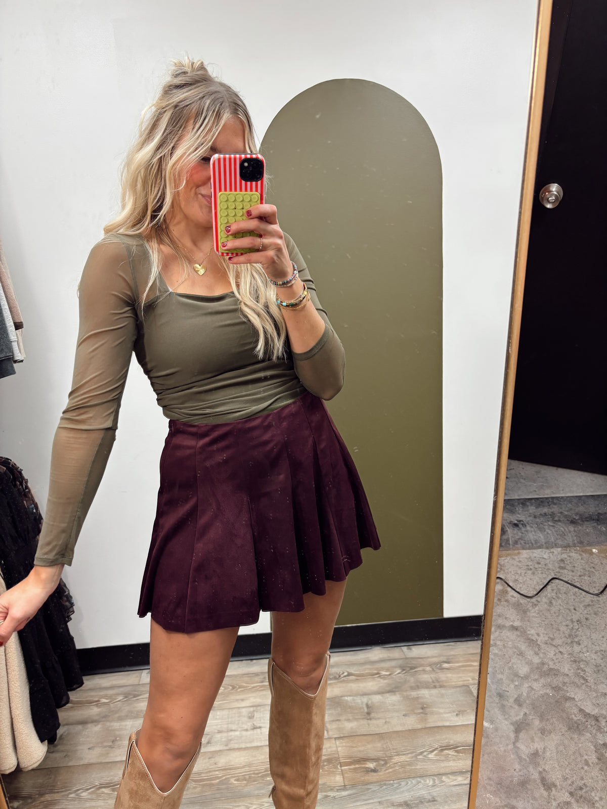 Kori Sheer Sleeve Top (Olive)