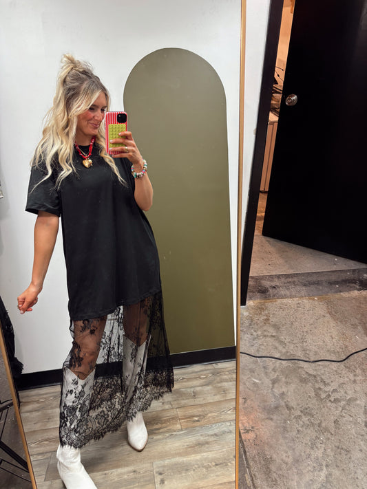 Lace Patchwork Maxi Dress (Black)