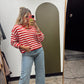 Clare Button Stripe Cardigan (Red)