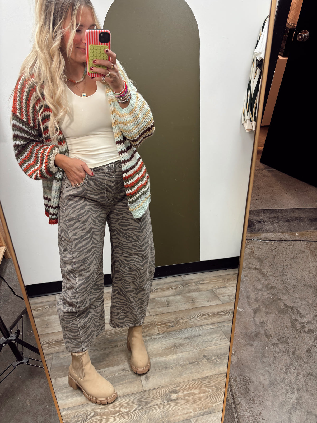 Zebra Print Barrel Jean