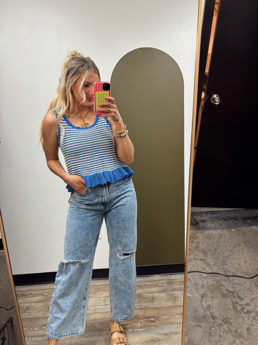 Peplum Knit Tank (Blue)