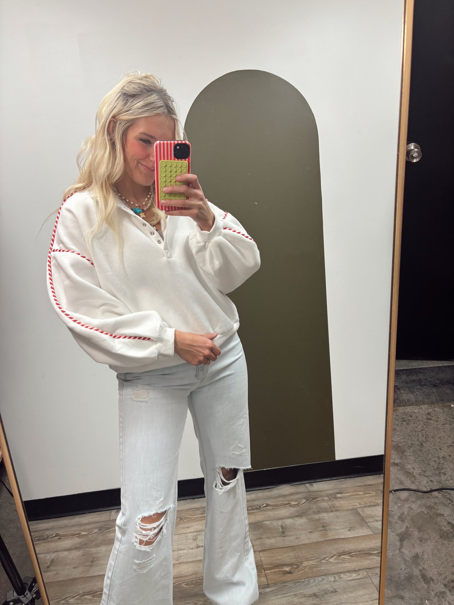 Alexa Contrast Piping Pullover (White)