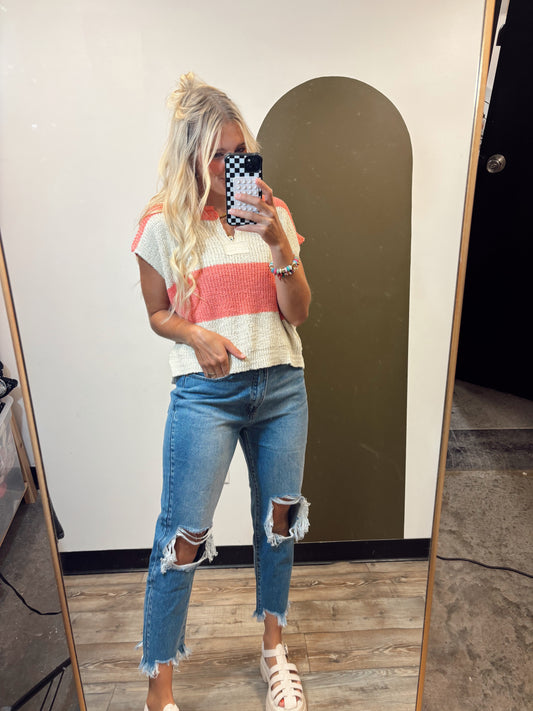 Diana S/S Stripe Sweater (Coral)