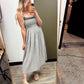 Shirred Bodice Contrast Dress (Grey)