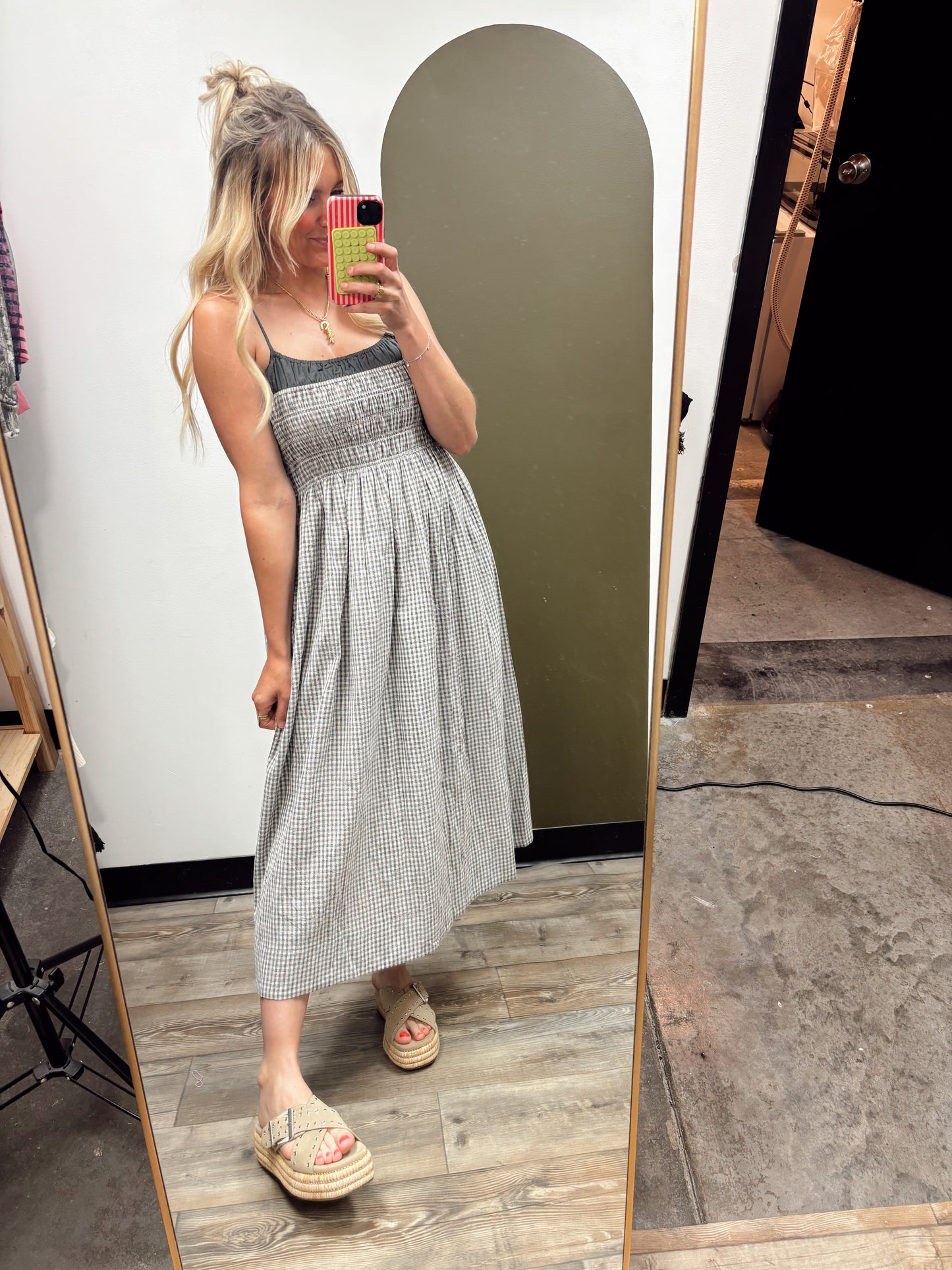 Shirred Bodice Contrast Dress (Grey)