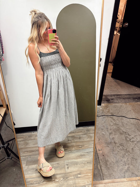 Shirred Bodice Contrast Dress (Grey)