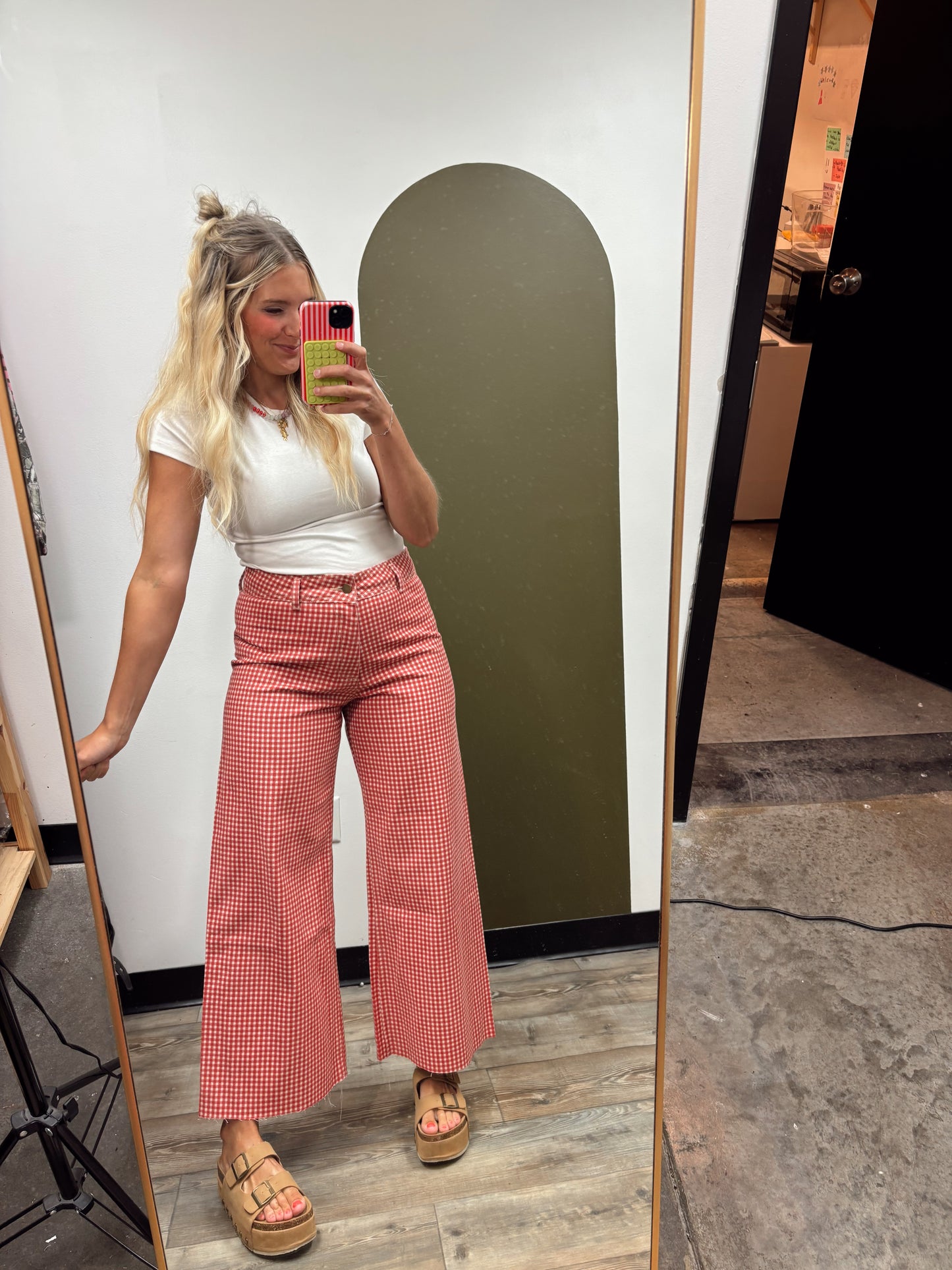 Gingham Print Pant (Red)