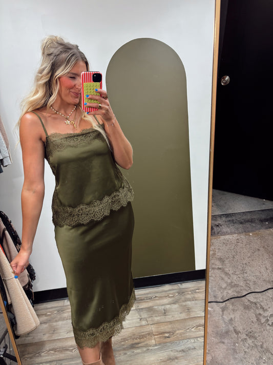 Moana Satin Trim Tank (Olive)