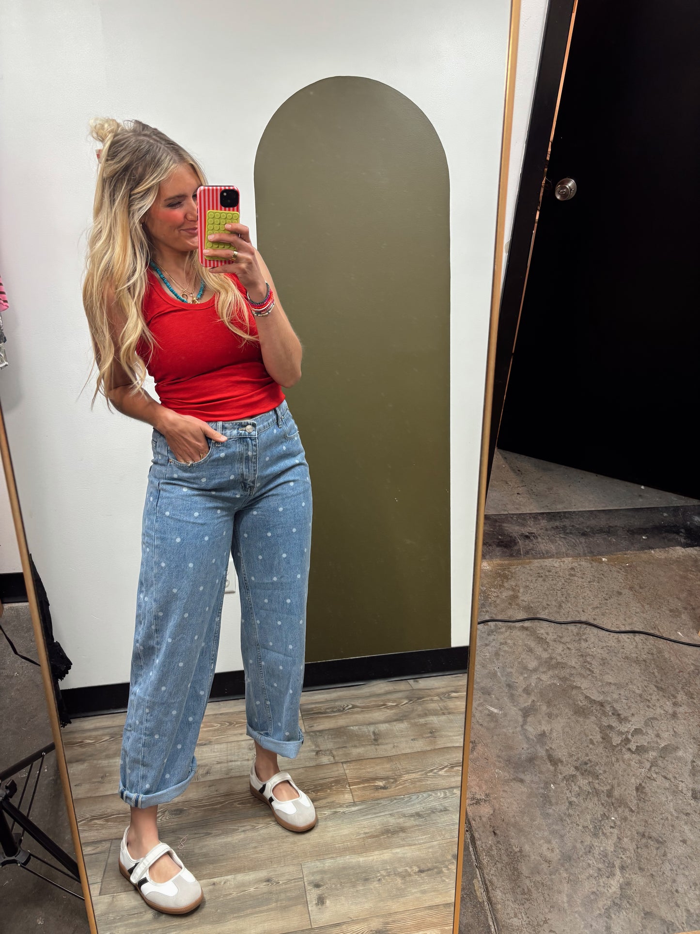 Polka Dot Straight Leg Jean