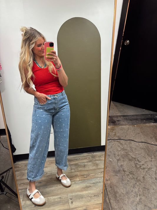 Polka Dot Straight Leg Jean