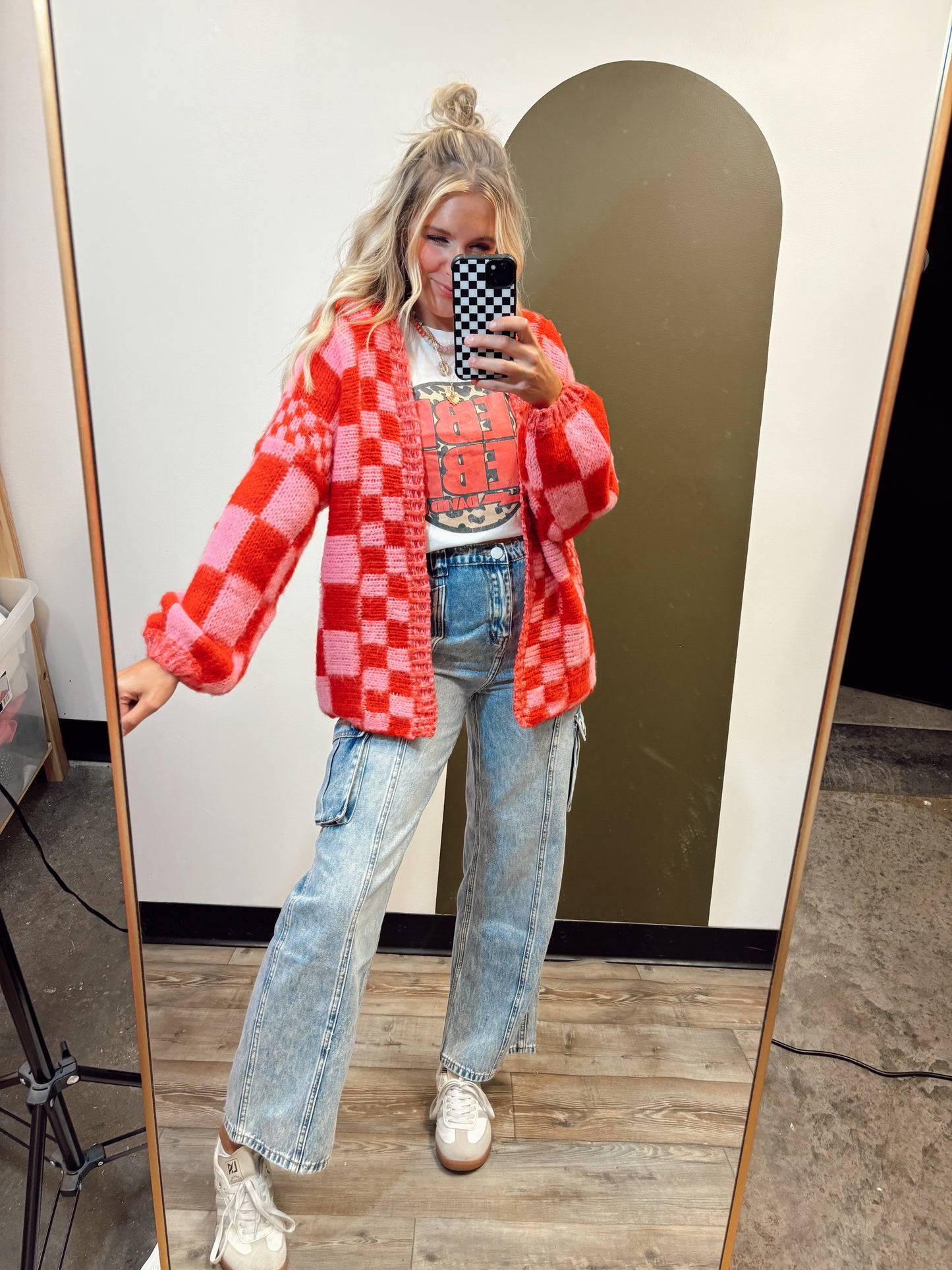 Checkermate Cardigan (Pink)