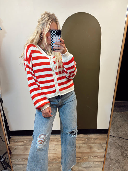 Red Friday Stripe Cardigan (Red)
