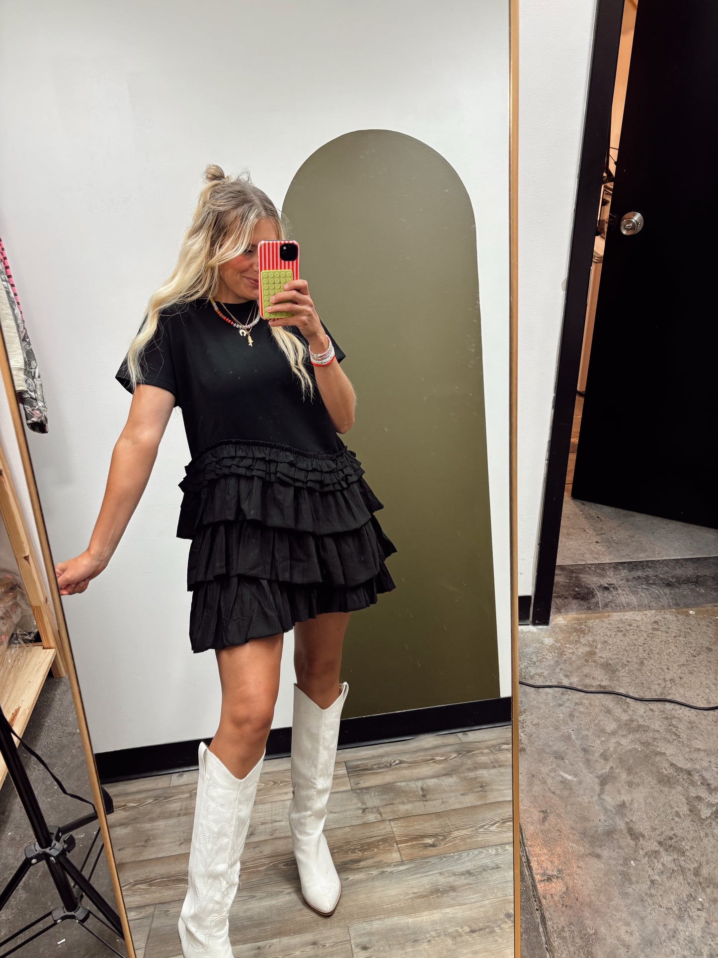 Octavia Ruffle Frill Dress (Black)