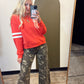 Poppy Racer Stripe Sweat Top (Red)