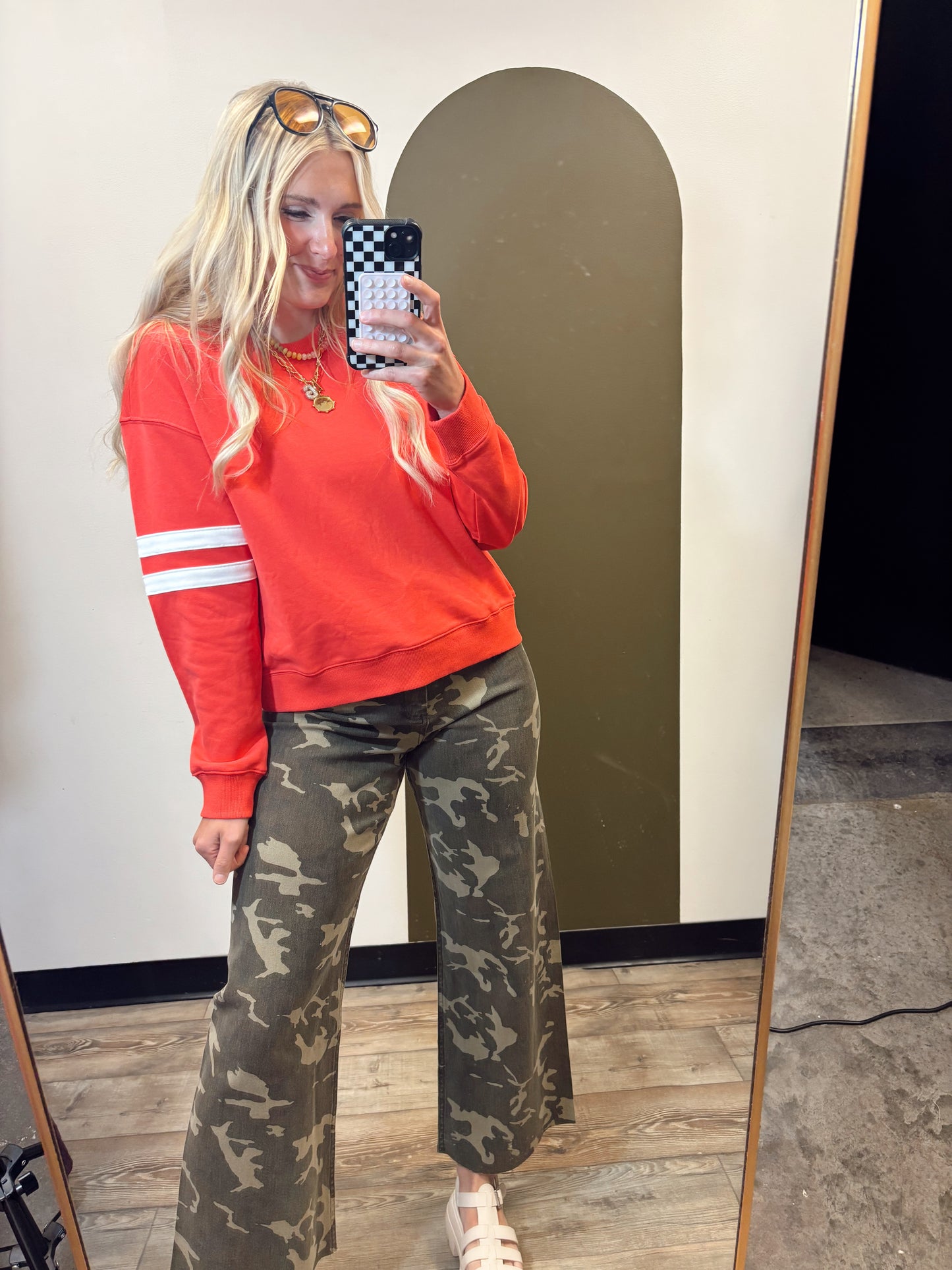 Poppy Racer Stripe Sweat Top (Red)