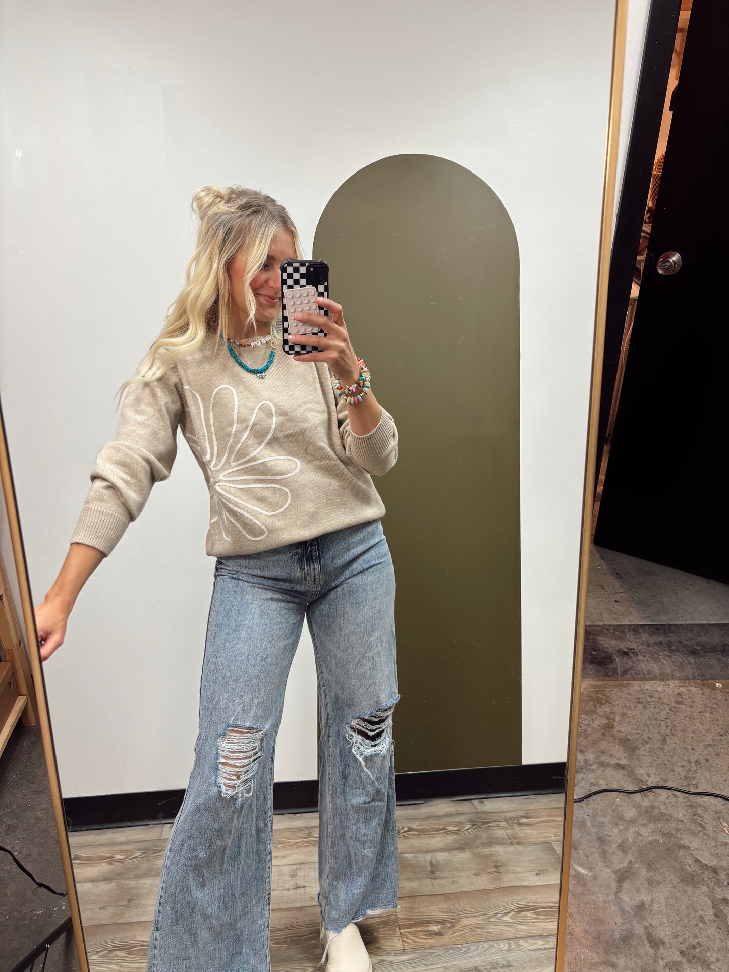 Kaia Emb Sweater (Taupe)