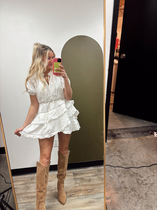 Elaine Eyelet Dress (White)