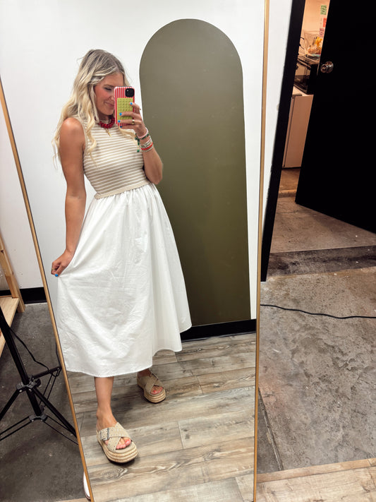 Seaside Stripe Maxi Dress (Taupe)