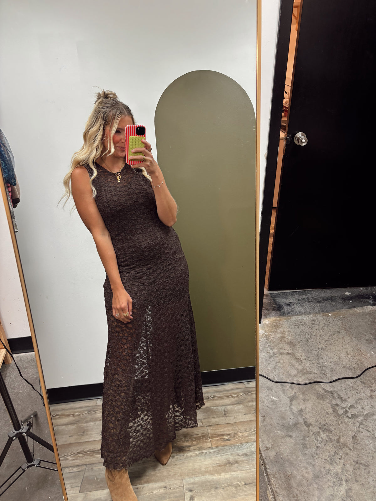 All Is Fair Lace Maxi Dress (Brown)