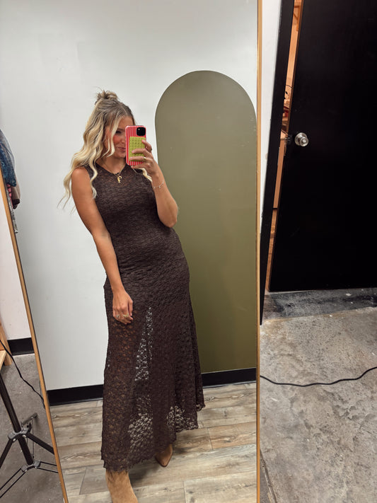 All Is Fair Lace Maxi Dress (Brown)