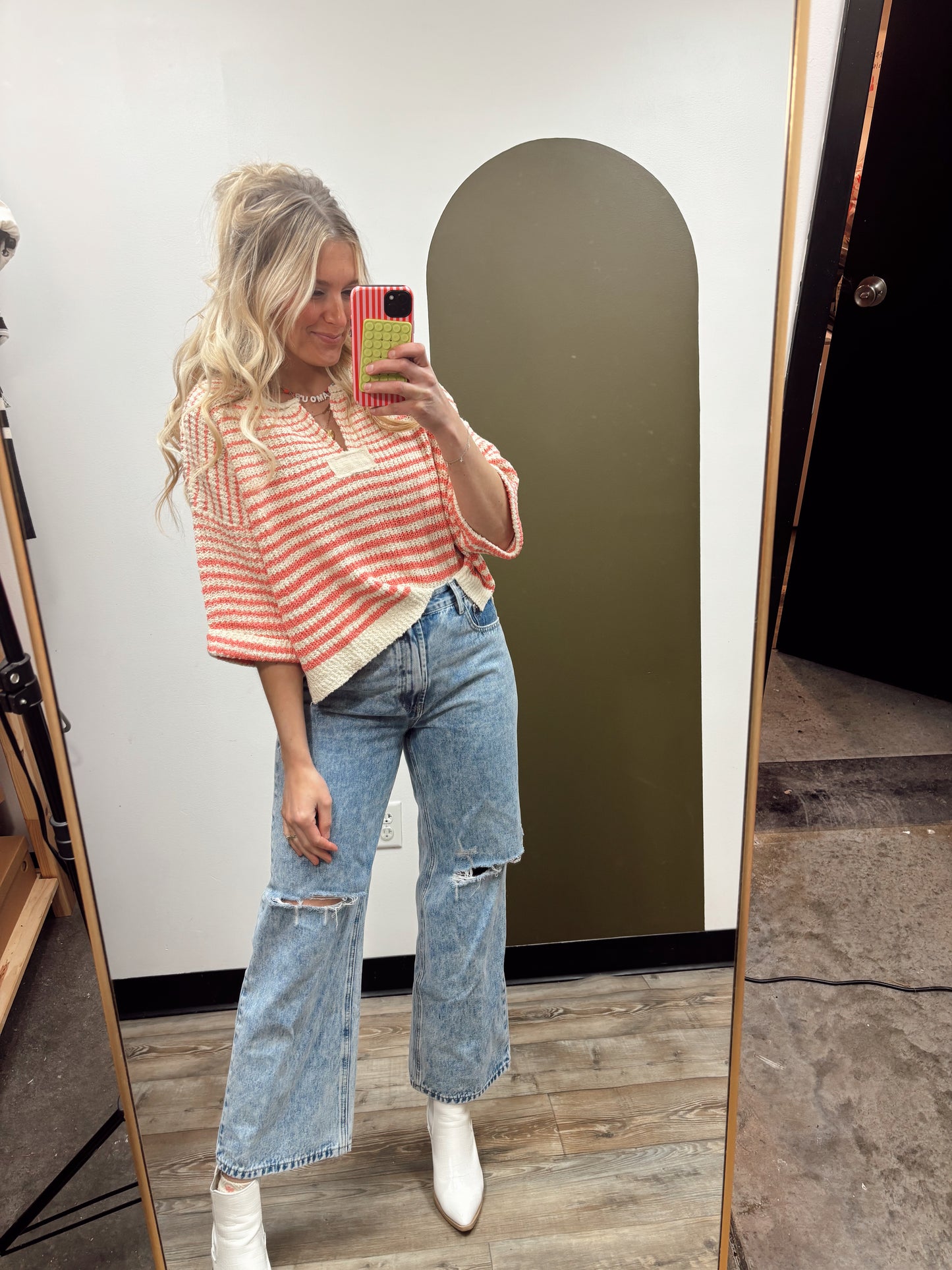 Jordyn Stripe Sweater (Coral)