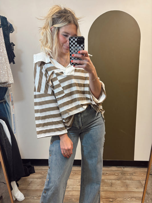 Ballgame Stripe Top (Taupe)