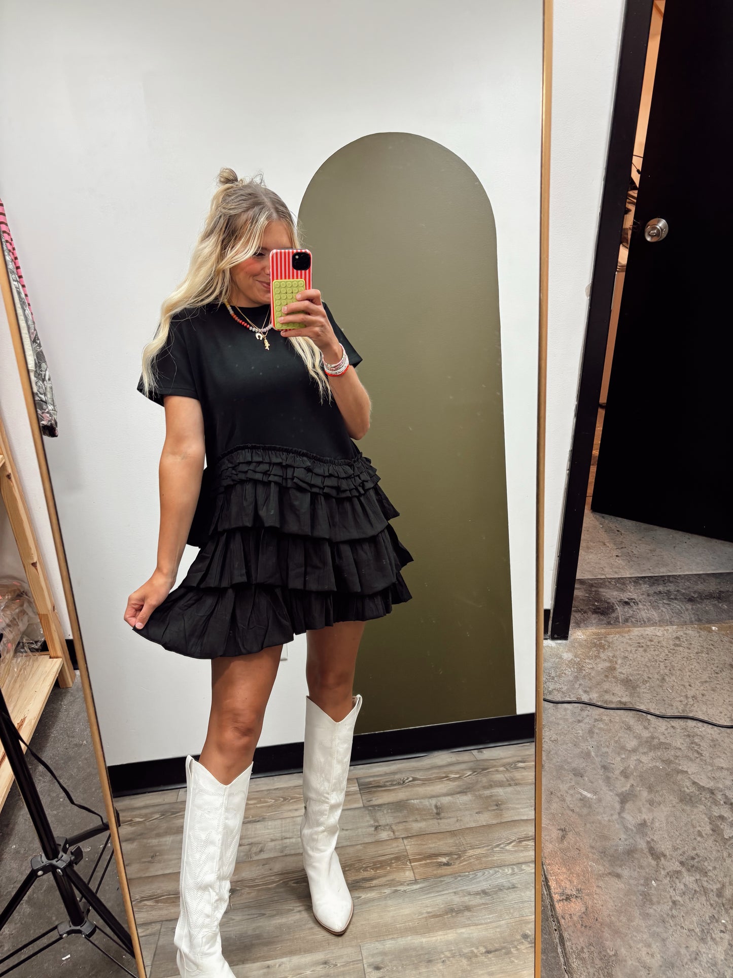 Octavia Ruffle Frill Dress (Black)