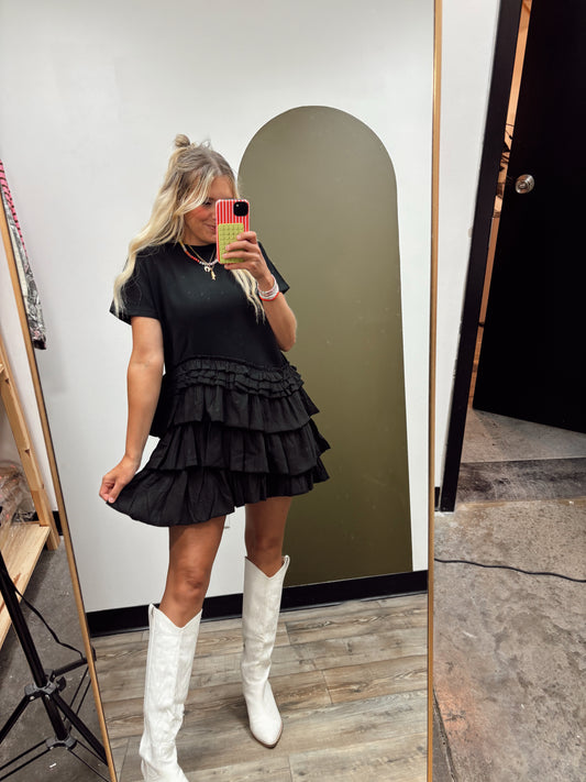 Octavia Ruffle Frill Dress (Black)